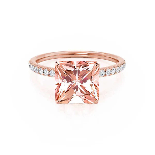 MACY - Chatham® Princess Champagne True Sapphire 18k Rose Gold Petite Pavé Shoulder Set Ring