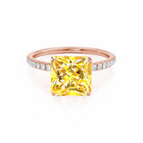 MACY - Chatham® Princess Yellow Sapphire 18k Rose Gold Petite Pavé Shoulder Set Ring