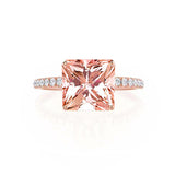 MACY - Chatham® Princess Champagne True Sapphire 18k Rose Gold Petite Pavé Shoulder Set Ring