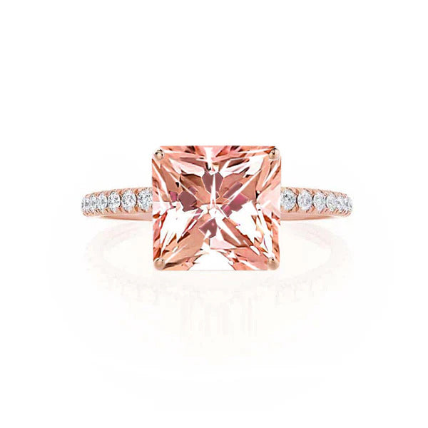 MACY - Chatham® Princess Champagne True Sapphire 18k Rose Gold Petite Pavé Shoulder Set Ring