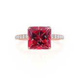 MACY - Chatham® Princess Ruby 18k Rose Gold Petite Pavé Shoulder Set Ring
