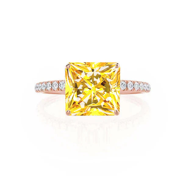 MACY - Chatham® Princess Yellow Sapphire 18k Rose Gold Petite Pavé Shoulder Set Ring