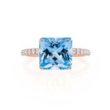 MACY - Chatham® Princess Aqua Spinel 18k Rose Gold Petite Pavé Shoulder Set Ring