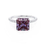 MACY - Chatham® Princess Alexandrite 18k White Gold Petite Pavé Shoulder Set Ring