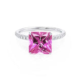 MACY - Chatham® Princess Pink Sapphire 950 Platinum Petite Pavé Shoulder Set Ring