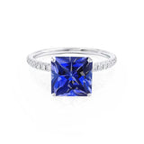 MACY - Chatham® Princess Blue Sapphire 950 Platinum Petite Pavé Shoulder Set Ring