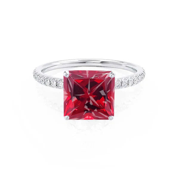 MACY - Chatham® Princess Ruby 950 Platinum Petite Pavé Shoulder Set Ring