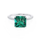 MACY - Chatham® Princess Emerald 18k White Gold Petite Pavé Shoulder Set Ring