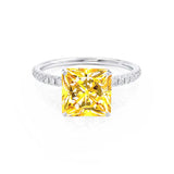 MACY - Chatham® Princess Yellow Sapphire 18k White Gold Petite Pavé Shoulder Set Ring