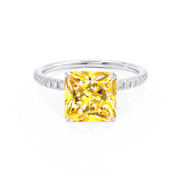 MACY - Chatham® Princess Yellow Sapphire 950 Platinum Petite Pavé Shoulder Set Ring