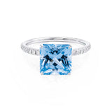 MACY - Chatham® Princess Aqua Spinel 18k White Gold Petite Pavé Shoulder Set Ring