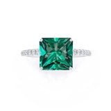 MACY - Chatham® Princess Emerald 18k White Gold Petite Pavé Shoulder Set Ring