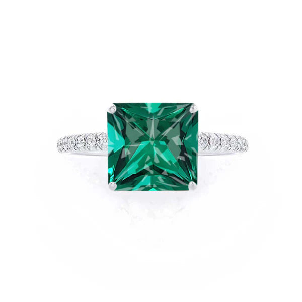 MACY - Chatham® Princess Emerald 18k White Gold Petite Pavé Shoulder Set Ring