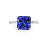 MACY - Chatham® Princess Blue Sapphire 950 Platinum Petite Pavé Shoulder Set Ring