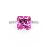 MACY - Chatham® Princess Pink Sapphire 950 Platinum Petite Pavé Shoulder Set Ring