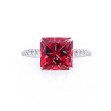 MACY - Chatham® Princess Ruby 18k White Gold Petite Pavé Shoulder Set Ring