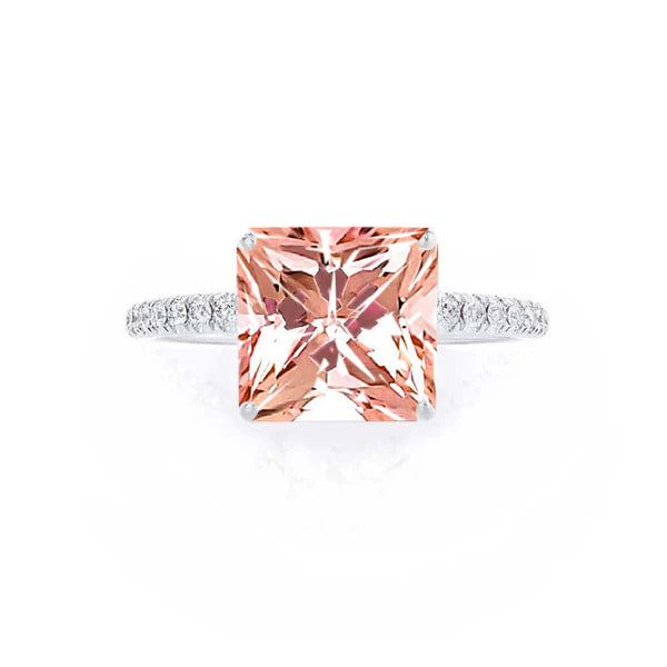 MACY - Chatham® Princess Champagne True Sapphire 18k White Gold Petite Pavé Shoulder Set Ring