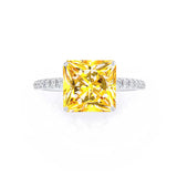 MACY - Chatham® Princess Yellow Sapphire 18k White Gold Petite Pavé Shoulder Set Ring