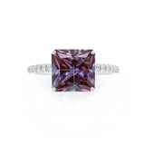 MACY - Chatham® Princess Alexandrite 18k White Gold Petite Pavé Shoulder Set Ring