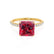 MACY - Princess Ruby 18k Yellow Gold Petite Pavé Shoulder Set Ring