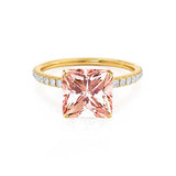 MACY - Chatham® Princess Champagne True Sapphire 18k Yellow Gold Petite Pavé Shoulder Set Ring