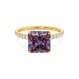 MACY - Chatham® Princess Alexandrite 18k Yellow Gold Petite Pavé Shoulder Set Ring