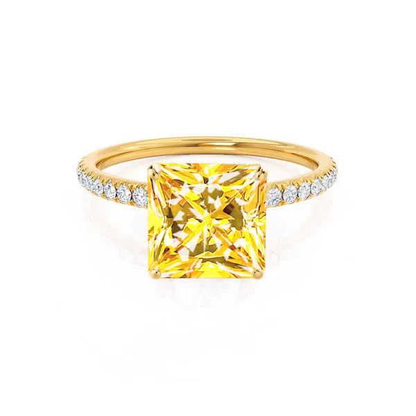 MACY - Chatham® Princess Yellow Sapphire 18k Yellow Gold Petite Pavé Shoulder Set Ring