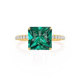 MACY - Chatham® Princess Emerald 18k Yellow Gold Petite Pavé Shoulder Set Ring