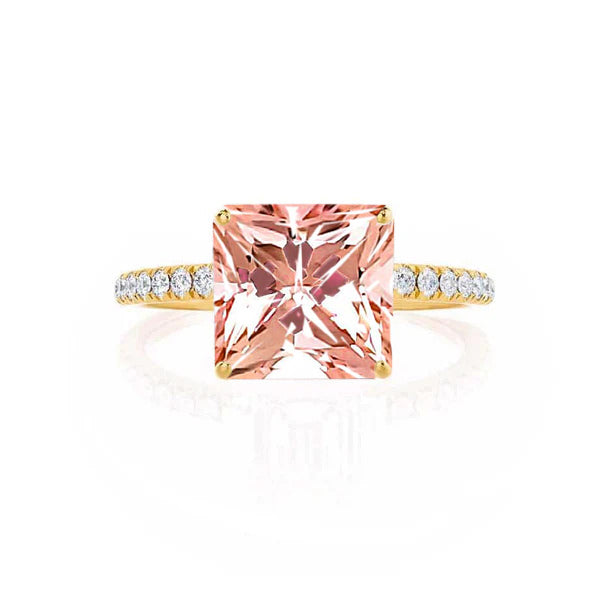 MACY - Chatham® Princess Champagne True Sapphire 18k Yellow Gold Petite Pavé Shoulder Set Ring