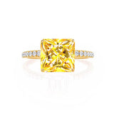 MACY - Chatham® Princess Yellow Sapphire 18k Yellow Gold Petite Pavé Shoulder Set Ring