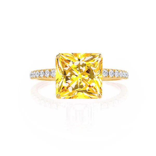 MACY - Chatham® Princess Yellow Sapphire 18k Yellow Gold Petite Pavé Shoulder Set Ring
