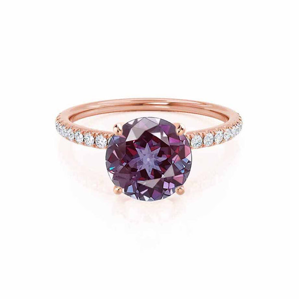 MACY - Chatham® Round Alexandrite 18k Rose Gold Petite Pavé Shoulder Set Ring