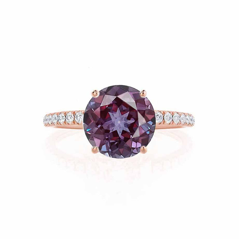 MACY - Chatham® Round Alexandrite 18k Rose Gold Petite Pavé Shoulder Set Ring