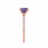 MACY - Chatham® Round Alexandrite 18k Rose Gold Petite Pavé Shoulder Set Ring