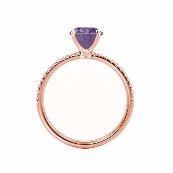 MACY - Chatham® Round Alexandrite 18k Rose Gold Petite Pavé Shoulder Set Ring