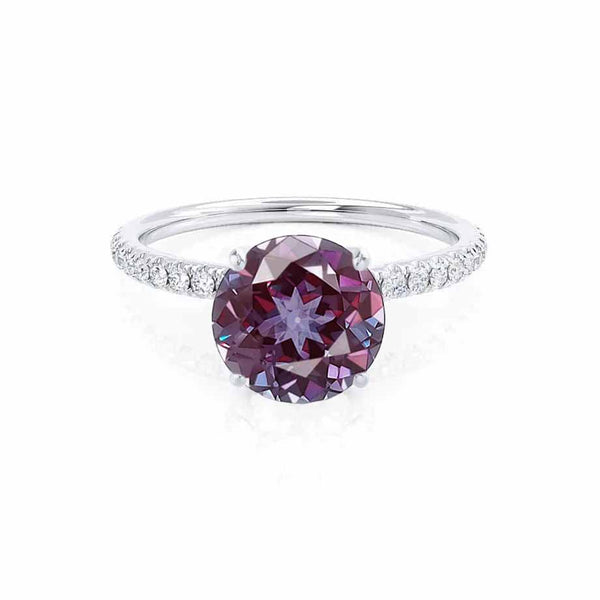 MACY - Chatham® Round Alexandrite 18k White Gold Petite Pavé Shoulder Set Ring