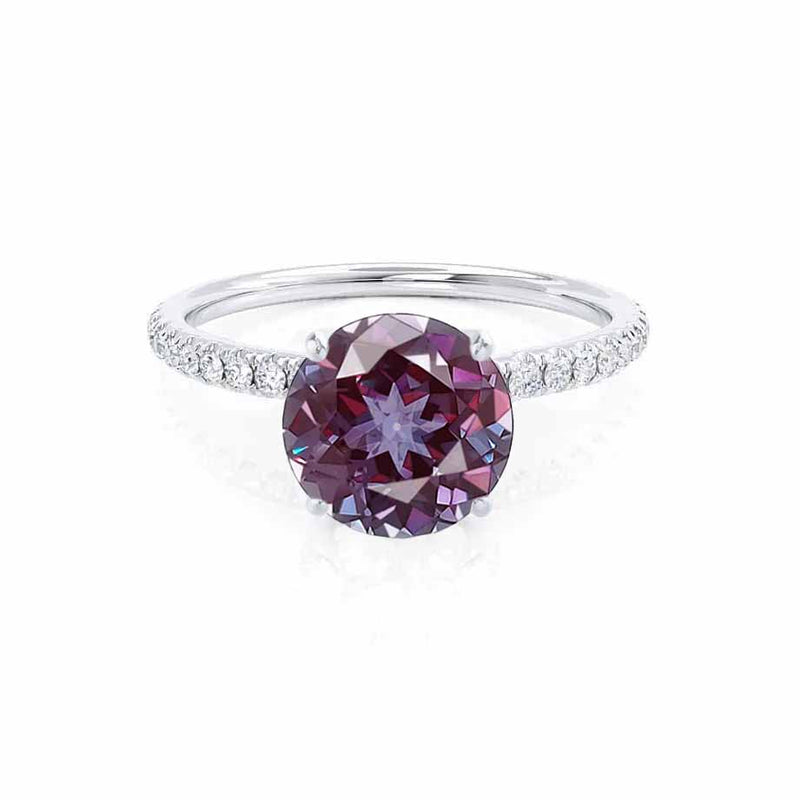 MACY - Chatham® Round Alexandrite 950 Platinum Petite Pavé Shoulder Set Ring