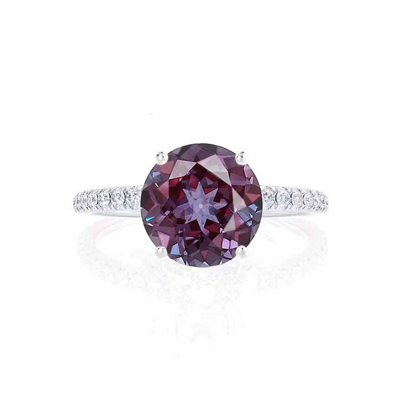 MACY - Chatham® Round Alexandrite 950 Platinum Petite Pavé Shoulder Set Ring