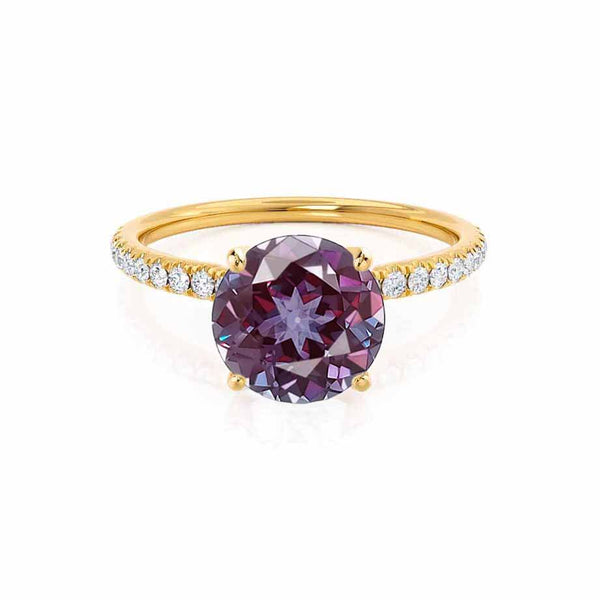 MACY - Chatham® Round Alexandrite 18k Yellow Gold Petite Pavé Shoulder Set Ring