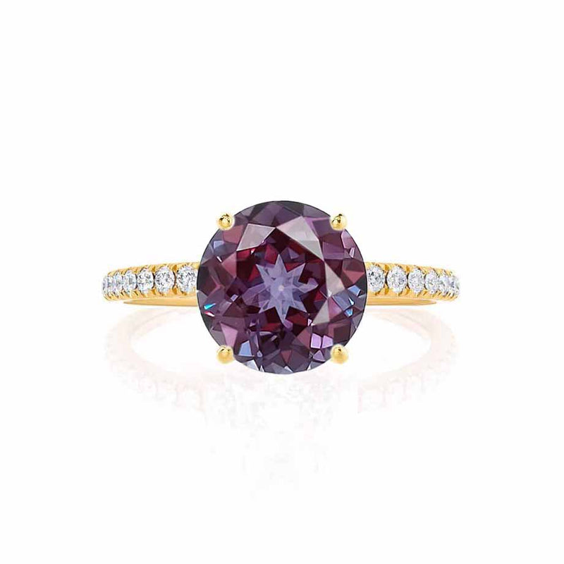 MACY - Chatham® Round Alexandrite 18k Yellow Gold Petite Pavé Shoulder Set Ring