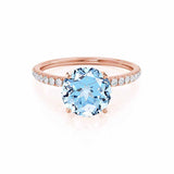 MACY - Chatham® Round Aqua Spinel 18k Rose Gold Petite Pavé Shoulder Set Ring