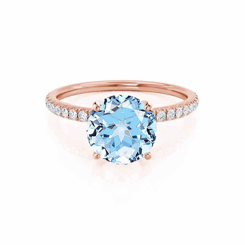 MACY - Chatham® Round Aqua Spinel 18k Rose Gold Petite Pavé Shoulder Set Ring