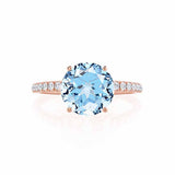 MACY - Chatham® Round Aqua Spinel 18k Rose Gold Petite Pavé Shoulder Set Ring