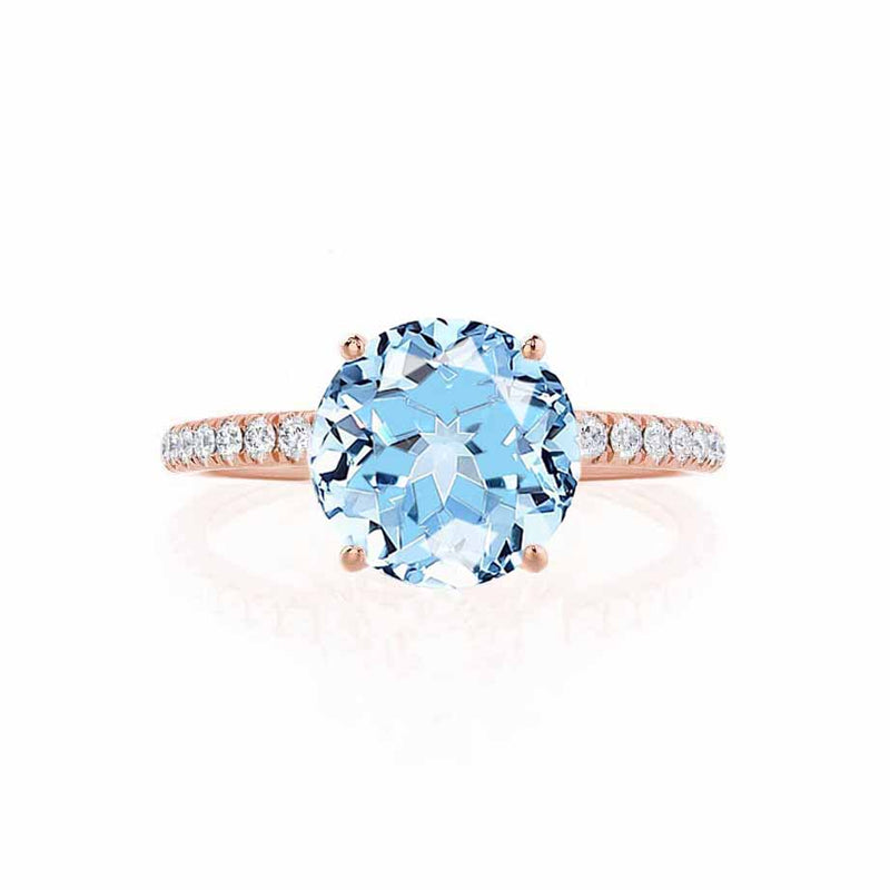 MACY - Chatham® Round Aqua Spinel 18k Rose Gold Petite Pavé Shoulder Set Ring