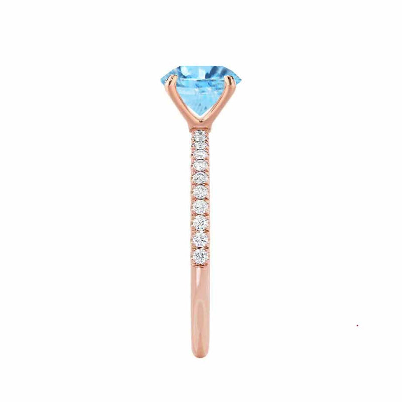 MACY - Chatham® Round Aqua Spinel 18k Rose Gold Petite Pavé Shoulder Set Ring