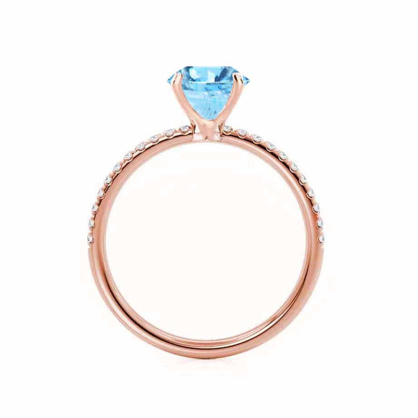 MACY - Chatham® Round Aqua Spinel 18k Rose Gold Petite Pavé Shoulder Set Ring