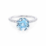 MACY - Chatham® Round Aqua Spinel 950 Platinum Petite Pavé Shoulder Set Ring