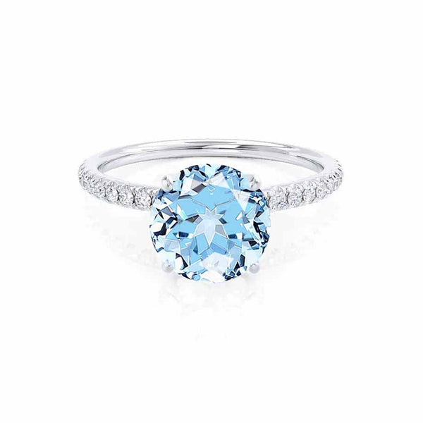 MACY - Chatham® Round Aqua Spinel 18k White Gold Petite Pavé Shoulder Set Ring