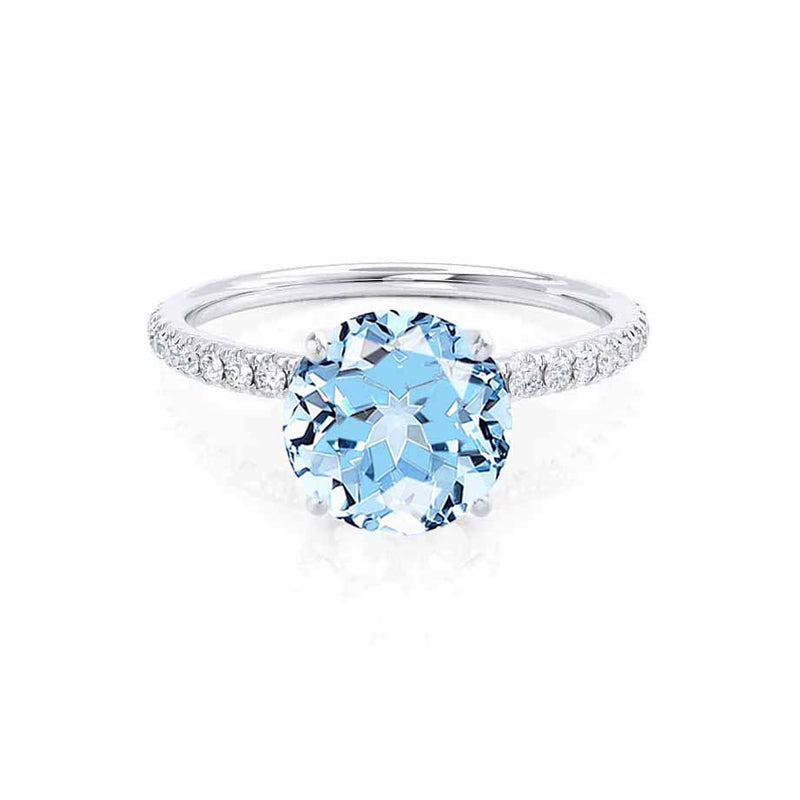 MACY - Chatham® Round Aqua Spinel 950 Platinum Petite Pavé Shoulder Set Ring