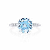 MACY - Chatham® Round Aqua Spinel 950 Platinum Petite Pavé Shoulder Set Ring